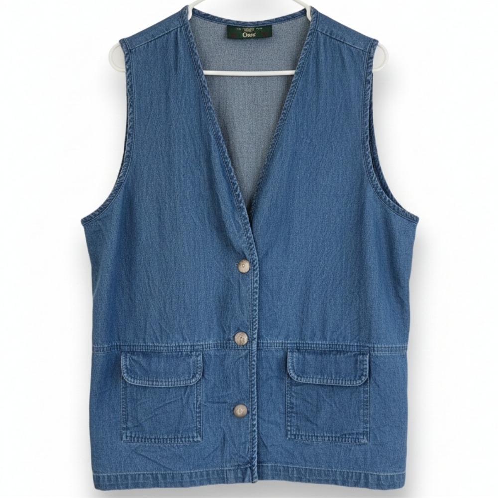 ♻️Orvis Denim Utility Vest Large 100% Cotton Button Front Made in USA